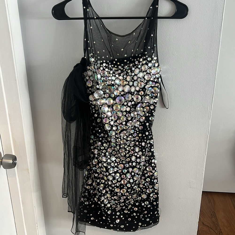 Jovani Homecoming Short Black Gem Formal/Prom Dress with Detached Tulle Size 6